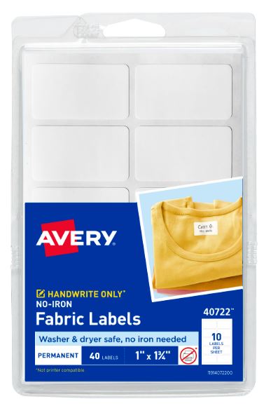 No-Iron Fabric Labels 1" x 1-3/4" Washer and Dryer-Safe Labels Pkg. 40