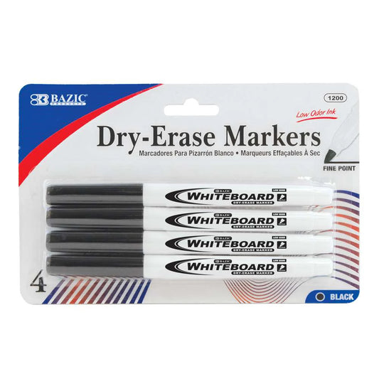 DRY ERASE MARKERS BLACK FINE PQT.4