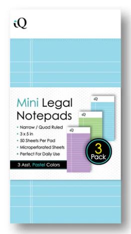 3 Pack iQ Pastel Mini Writing Pads 3" x 5" 150 Sheets