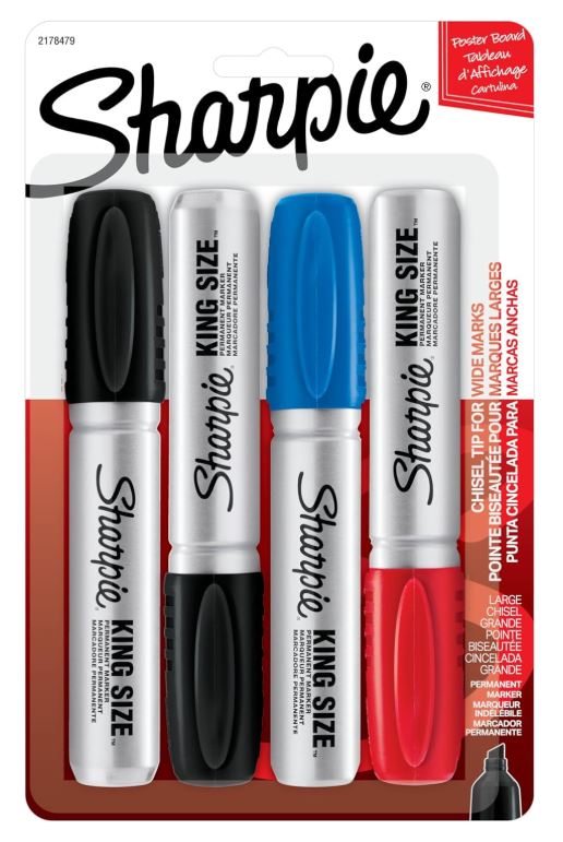 Sharpie King Size Permanent Markers Chisel Tip Assorted Colors Pkg. 4