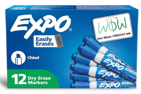 EXPO Dry Erase Markers Low Odor Ink Chisel Tip Blue Cj. 12