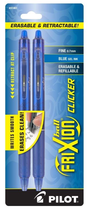 FriXion Clicker Erasable Pens Retractable Gel Ink Pens 0.7 mm Fine Blue Pkg. 2