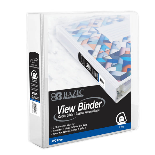 1" WHITE PVC-FREE SLANT-D RING VIEW BINDER W/ 4-PO