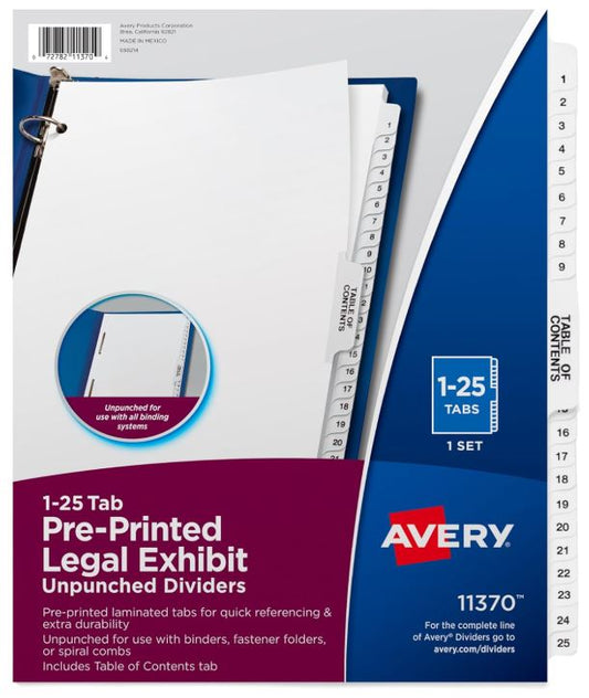 Premium Collated Binder Dividers 1-25 Tab Pkg. 25