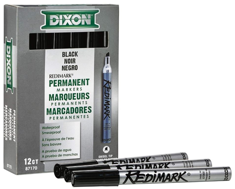 Industrial RediMark Permanent Markers Chisel Point Metal Barrel Black Cj. 12