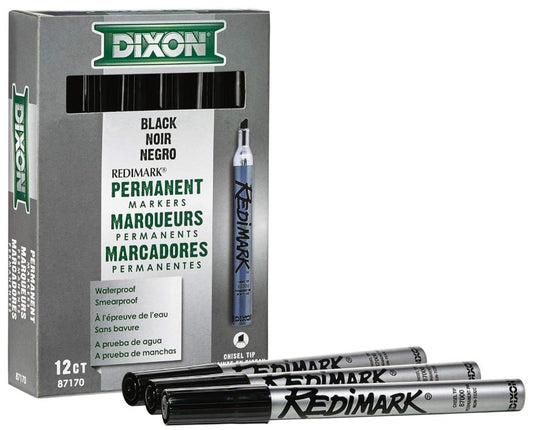 Industrial RediMark Permanent Markers Chisel Point Metal Barrel Black Cj. 12