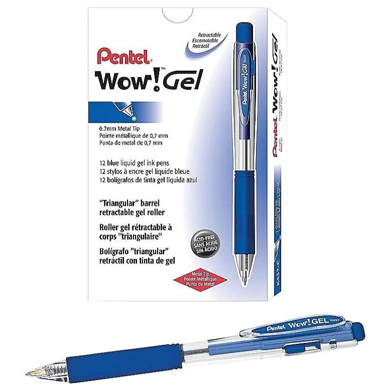 Wow! Retractable Gel Pen 0.7 mm Medium Blue Cj. 12