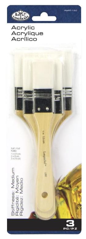 White Taklon Flat Brush Set Pkg. 3