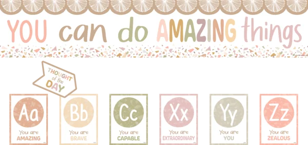 TERRAZZO TONES ALPHABET AFFIRMATIONS BULLETIN BOARD SET