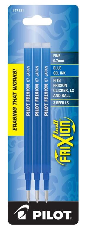 FriXion Refills for Erasable Pens Gel Ink Fine 0.7 mm Point Blue Ink Pkg. 2
