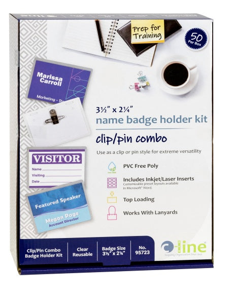 Clip/Pin Combo Style Name Badges, Sealed with inserts, 3.5 x 2.25, 50/BX