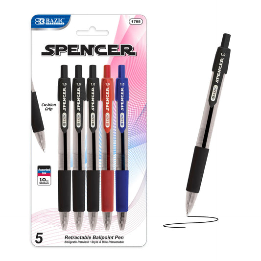 SPENCER ASST. COLOR RETRACTABLE PEN W/ CUSHION GRI