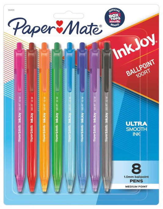Paper Mate InkJoy 100RT Retractable Ballpoint Pens 1.0 mm Medium Assorted Color Pkg. 8