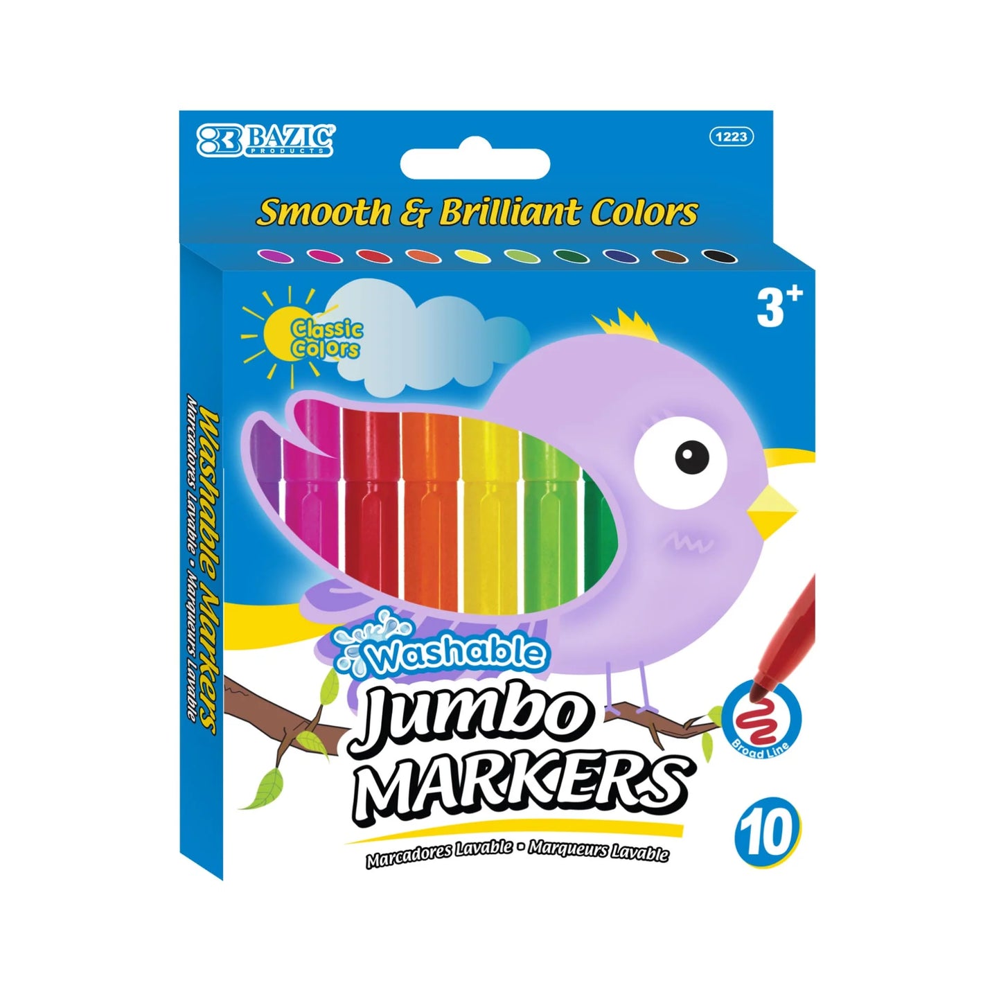 WASHABLE MARKERS BROAD LINE JUMBO 10 COLORS