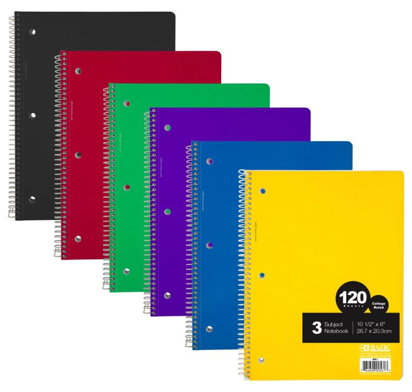 Libreta Argollada 3 Sub. Gde College-Ruled Assorted Color 240 PG - JA Riollano