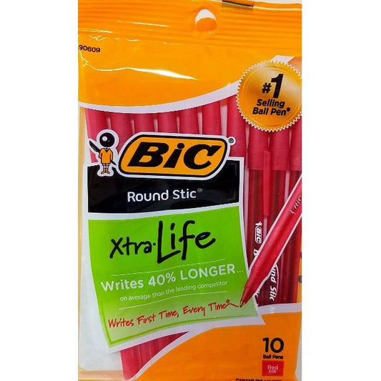 ROUND STIC XTRA LIFE BALLPOINT MED PEN RED PQ.10