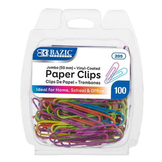 PAPER CLIPS JUMBO VINYL ASSORTED COLORS PQ.100