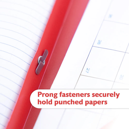 BAZIC Red Color 2-Pockets Poly Portfolio w/ 3 Prongs