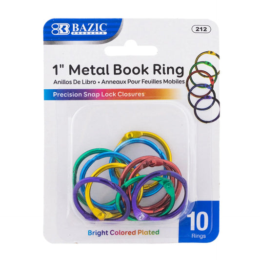 METAL BOOK RING ASST COLOR 1" PQ.10