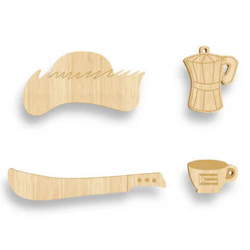 2.5mm Wood Cut-Out Boricua Set (Pava, Greca, Machete & Coffe Mug)