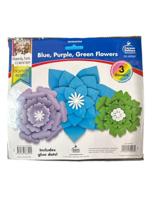 BLUE, PURPLE, GREEN FLOWERS DIMENSIONAL ACCENT