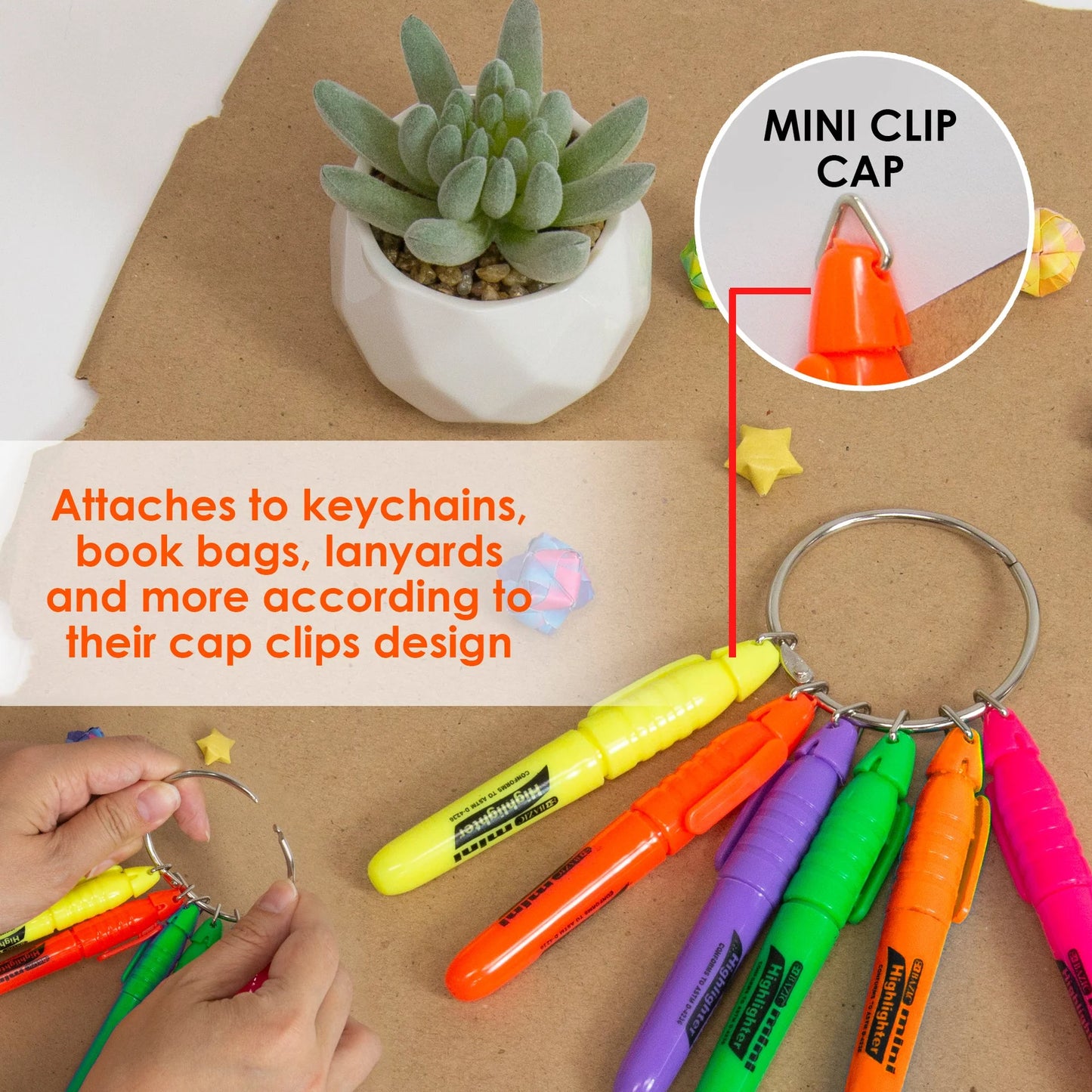MINI FLUORESCENT HIGHLIGHTERS W/ CAP CLIP