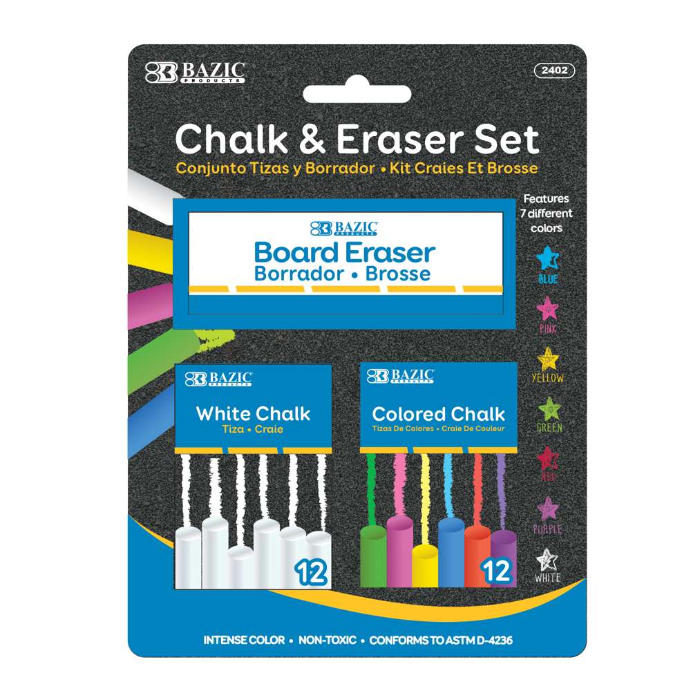 WHITE CHALK W/ ERASER SET 25 PIECES