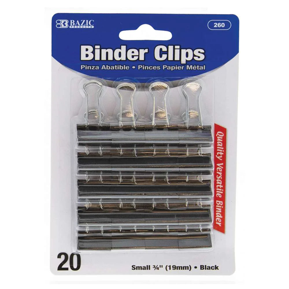 BINDER CLIPS SMALL 3/4" BLACK PQ.20