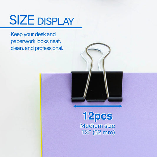 BINDER CLIPS MEDIUM 1-1/4" BLACK PQ.8