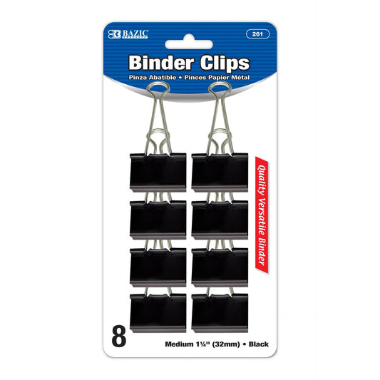 BINDER CLIPS MEDIUM 1-1/4" BLACK PQ.8