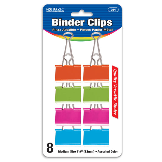 BINDER CLIPS MEDIUM 1-1/4" ASSORTED COLOR PQ.8