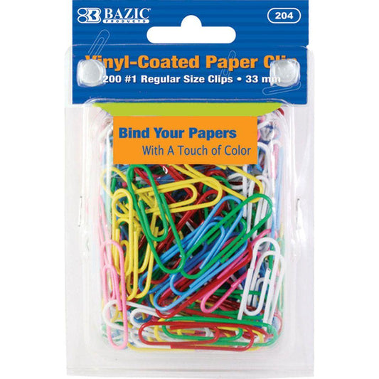 PAPER CLIPS #1 VINYL ASSORTED COLORS PQ.200