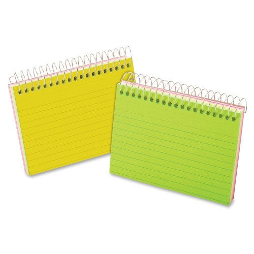 INDEX CARDS SPIRAL BOUND RULED NEON 3" X 5" PQ.50