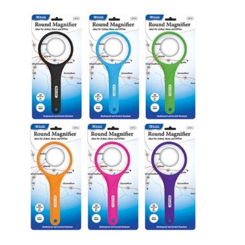 ROUND 2X HANDHELD MAGNIFIER ASSTD COLOR 3"