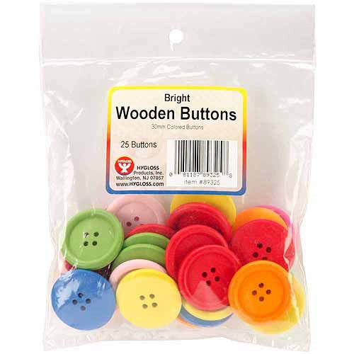 WOODEN BUTTONS MED ASST 25PC