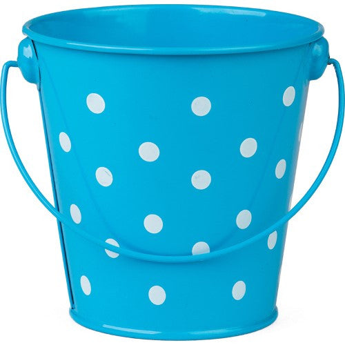 AQUA POLKA DOTS BUCKET 4-1/8" WIDE AND 4-1/8" HIGH