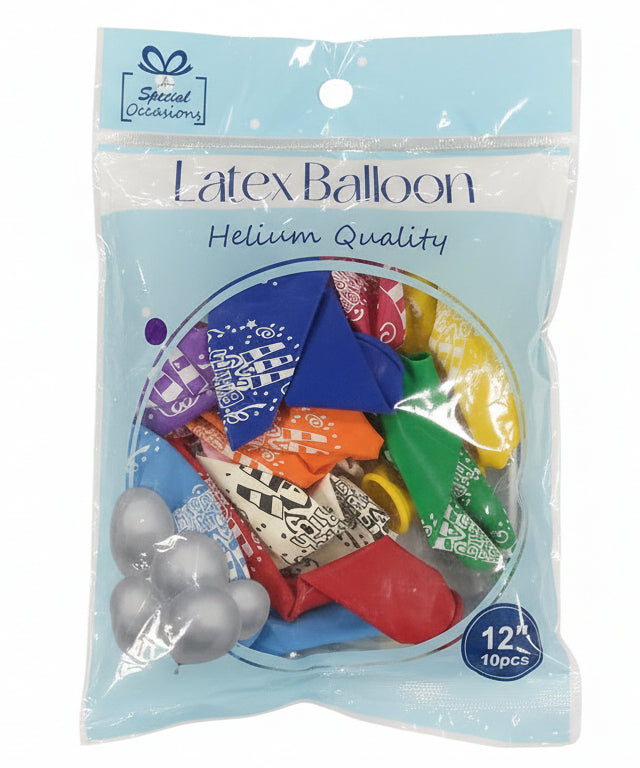 Latex Balloon | Happy Birthday | Primary Colors | 12IN | 10PK