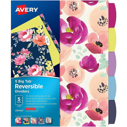 BIG TAB REVERSIBLE FASHION DIVIDER FORAL ASST 5TAB