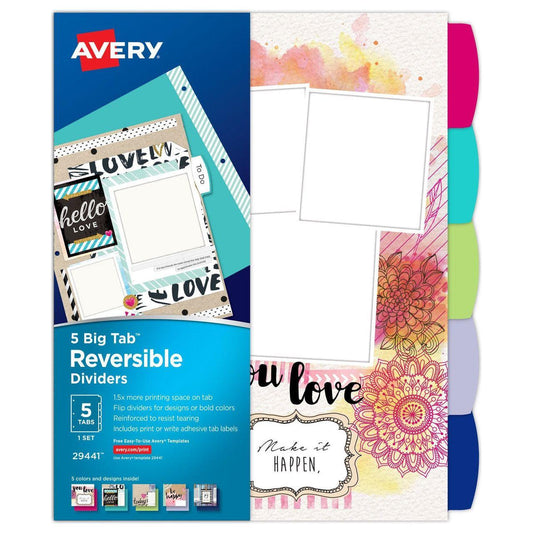 REVERSIBLE FASHION DIVIDERS ASST DESIGNS 5 TAB SET