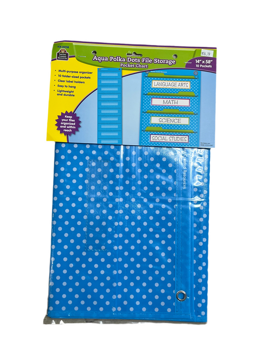 AQUA POLKA DOT 10 POCKET FILE STORAGE