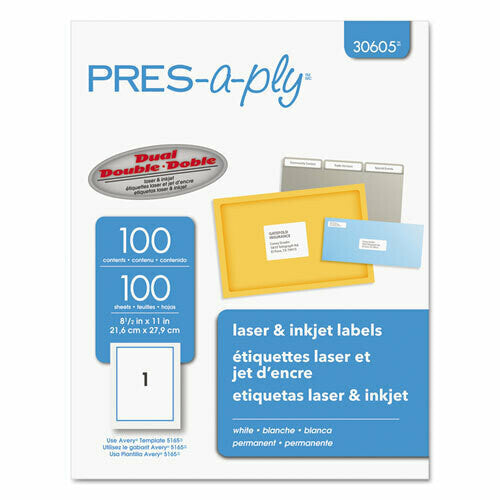 ADDRESS LABEL WHITE 8-1/2" X 11" PQ.100