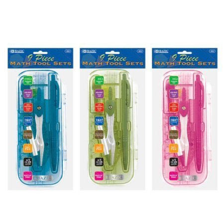 MATH TOOL SETS BRIGHT COLOR 9 PC
