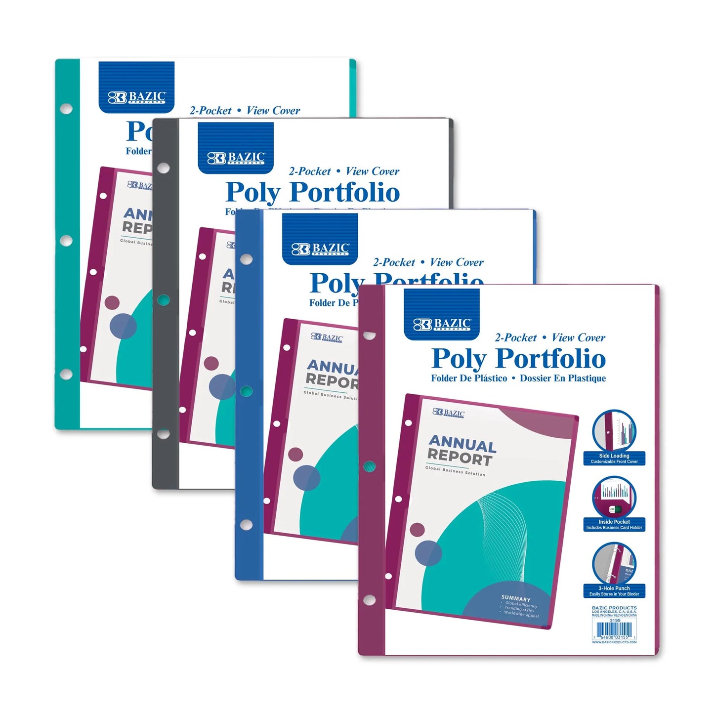 BAZIC 2-Pocket Poly Portfolio w/ Side Loading View Cover