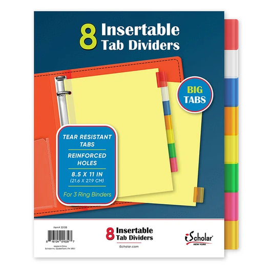 Index Divider 8 Tab Insertable Paper Asst Colors