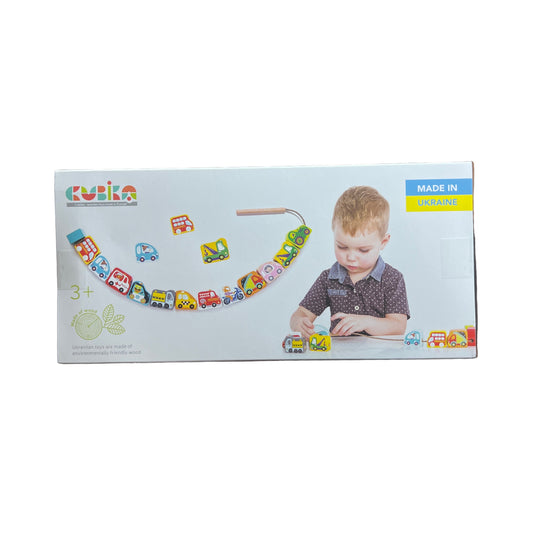 Wooden Cars Lacing Toy
