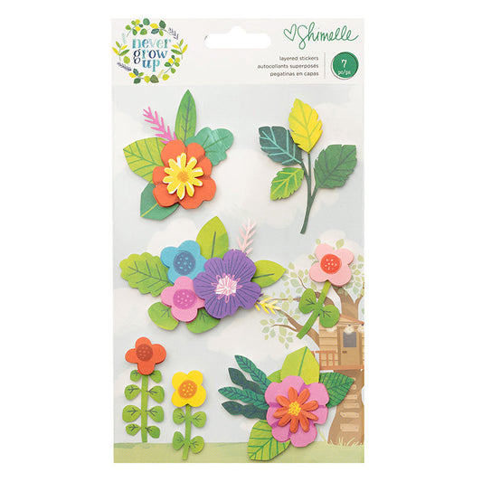 NEVER GROW UP FLORAL LAYERED STICKERS 7PCS