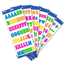 MULTICOLOR ALPHABET STICKERS 1'' 6 SHEETS