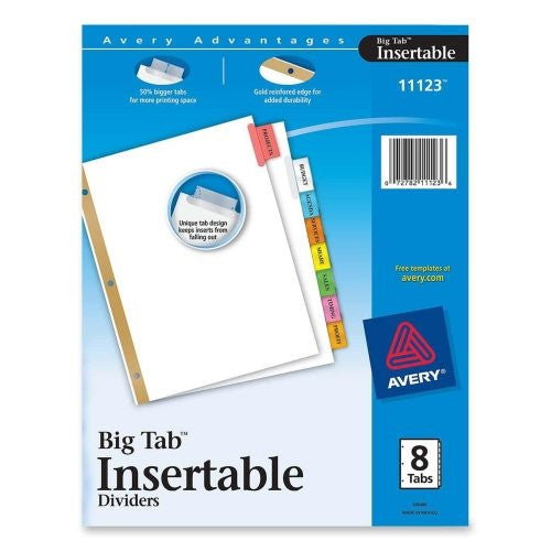 BIG TAB INSERTABLE DIVIDERS 8 TAB MULTICOLOR
