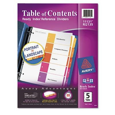 INDEX 1-5 BINDER DIVIDER MULTICOLOR TAB 1 SET