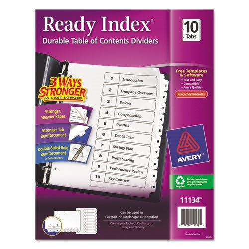 INDEX 1-10 BINDER DIVIDERS WHITE TAB 1 SET